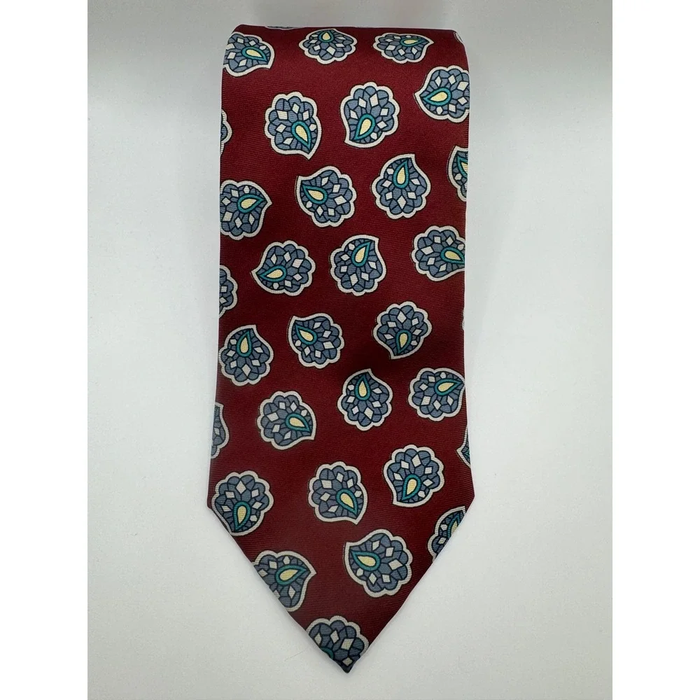 Lands End Silk Burgundy Paisley‎ Necktie Men's Formal Business Accessory